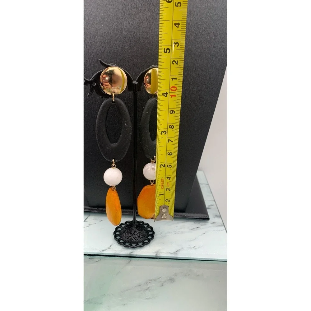 Large Lightweight Matte Soft Oval Beaded With Wood And Acrylic Dangle Earrings
